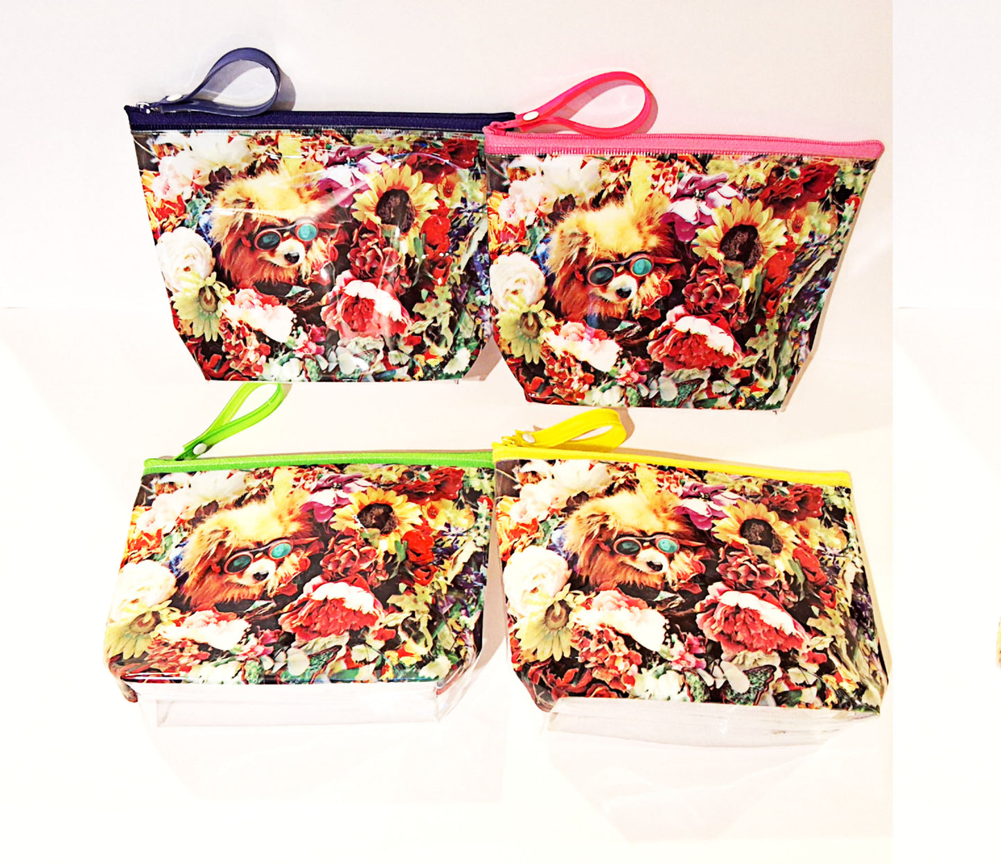 Scoop Flower Pompom Pouch with Pink Zipper