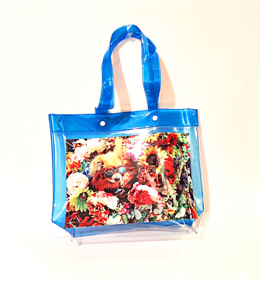 Blue Pom Flower Tote Bag