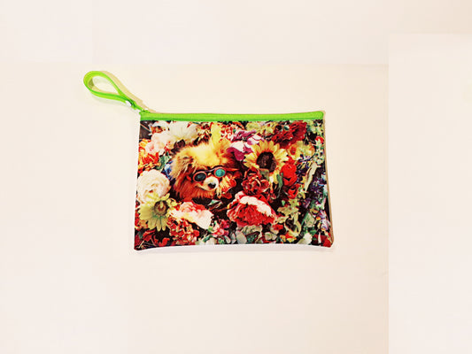 Scoop Flower Pompom Flat Coscase with Green Zipper