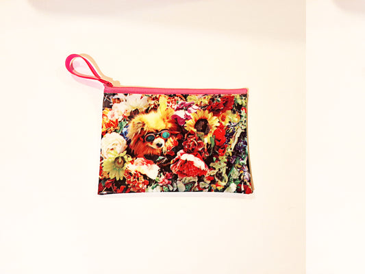 Scoop Flower Pompom Flat Coscase with Pink Zipper