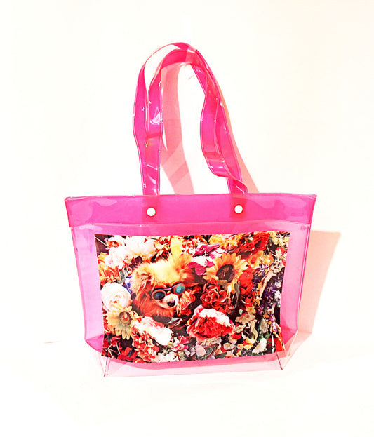 Pink Pom Flower Tote Bag