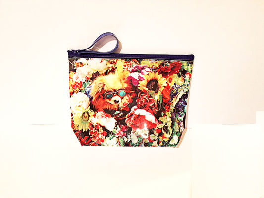 Scoop Flower Pompom Pouch with Purple Zipper